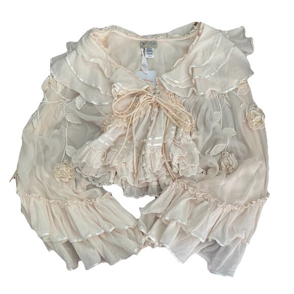 White Fillyboo Solid Lotus Bed Jacket Size Small New With Tags (SUPER RARE) - Picture 2 of 5